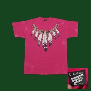 Vintage 90s Screen Stars Ragtops Tie Dye Feather Festival Tee Womens XL